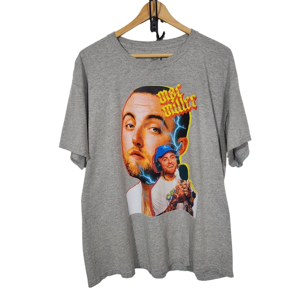 Mac Miller Graphic T Shirt Men's Large Gray Rap Hip‎ Hop Lightning Portrait Tee